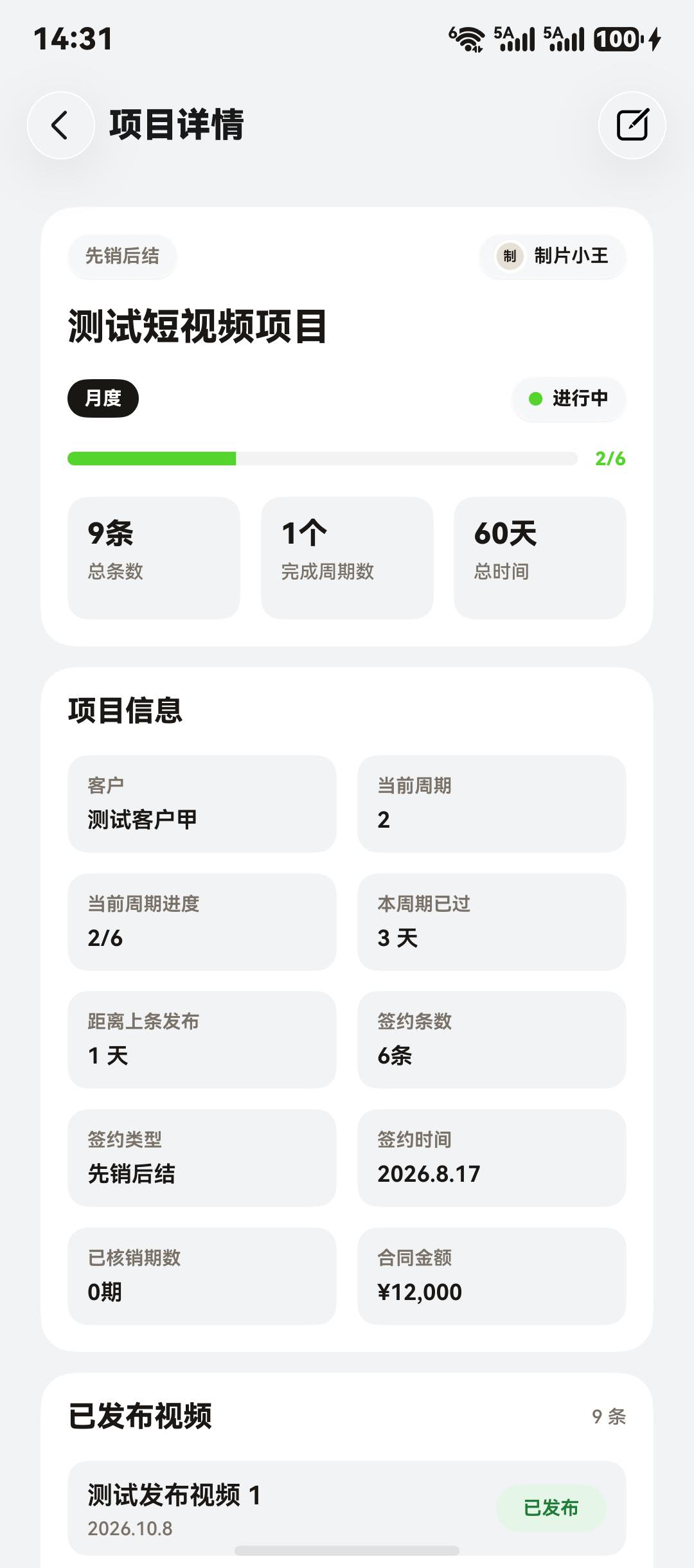 鸿蒙开发版项目详情，展示测试项目的进度、周期和工作站